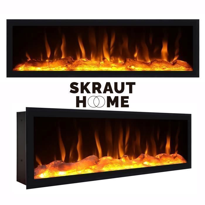 Cheminée électrique LED, Encastrable, Effet Flamme, 107x38x25cm, Salon - Salle à manger, Ciment, RF2333