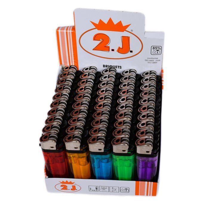 Lot de 50 Briquets A Roulette 2.J.Translucide Rechargeables Briquet Slim Gaz a Pierre,Et Pas Cher, Multicolore Fumeur