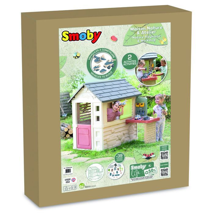 Smoby Life - Nature House + Workshop - Made in France - Recycled Materials - 39 Accessories - Ages 2+