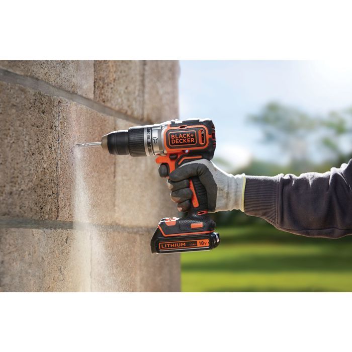 BLACK+DECKER 18V Cordless Hammer Drill + 2 Batteries (2.5Ah and 4Ah) + 50 Accessories + Storage Bag - BL188ME2SA-QW