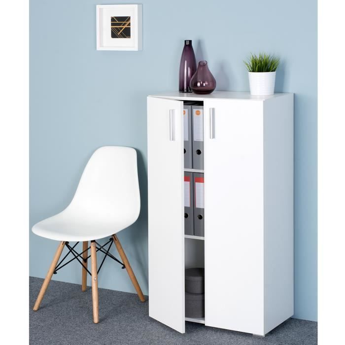 Wardrobe with doors, 115.5 x 60 x 30 cm, VELA white storage unit with 3 shelves for living room, office, bedroom