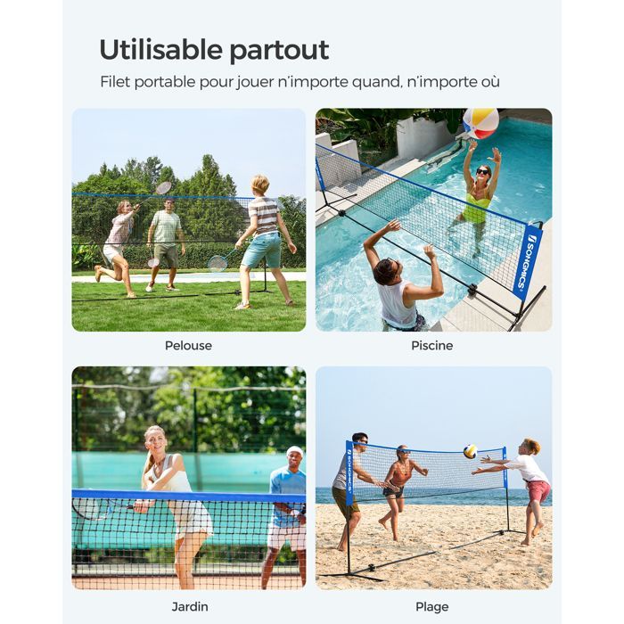 Red de bádminton de 3 m, red de voleibol, altura ajustable, juego de tenis portátil