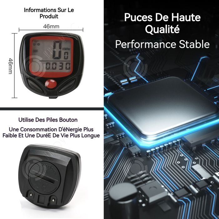 INN Compteur de vitesse Multi-fonction Affichage LCD Détection magnétique Autonomie longue durée Etanche à vie Compteur