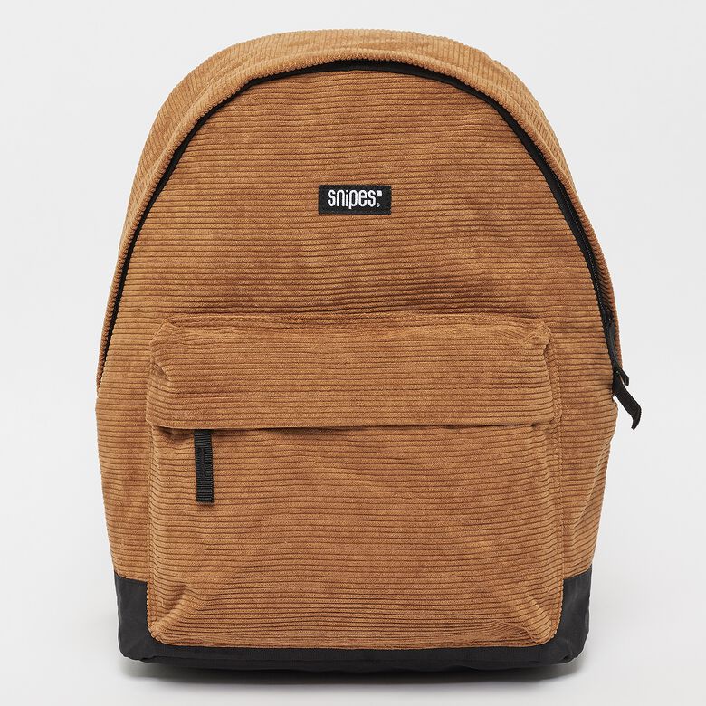 Mochila de pana con etiqueta tejida y logo básico.