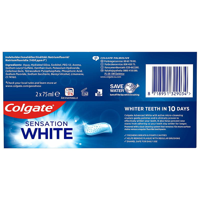 Dentifrice Colgate Sensation White, paquet de 2