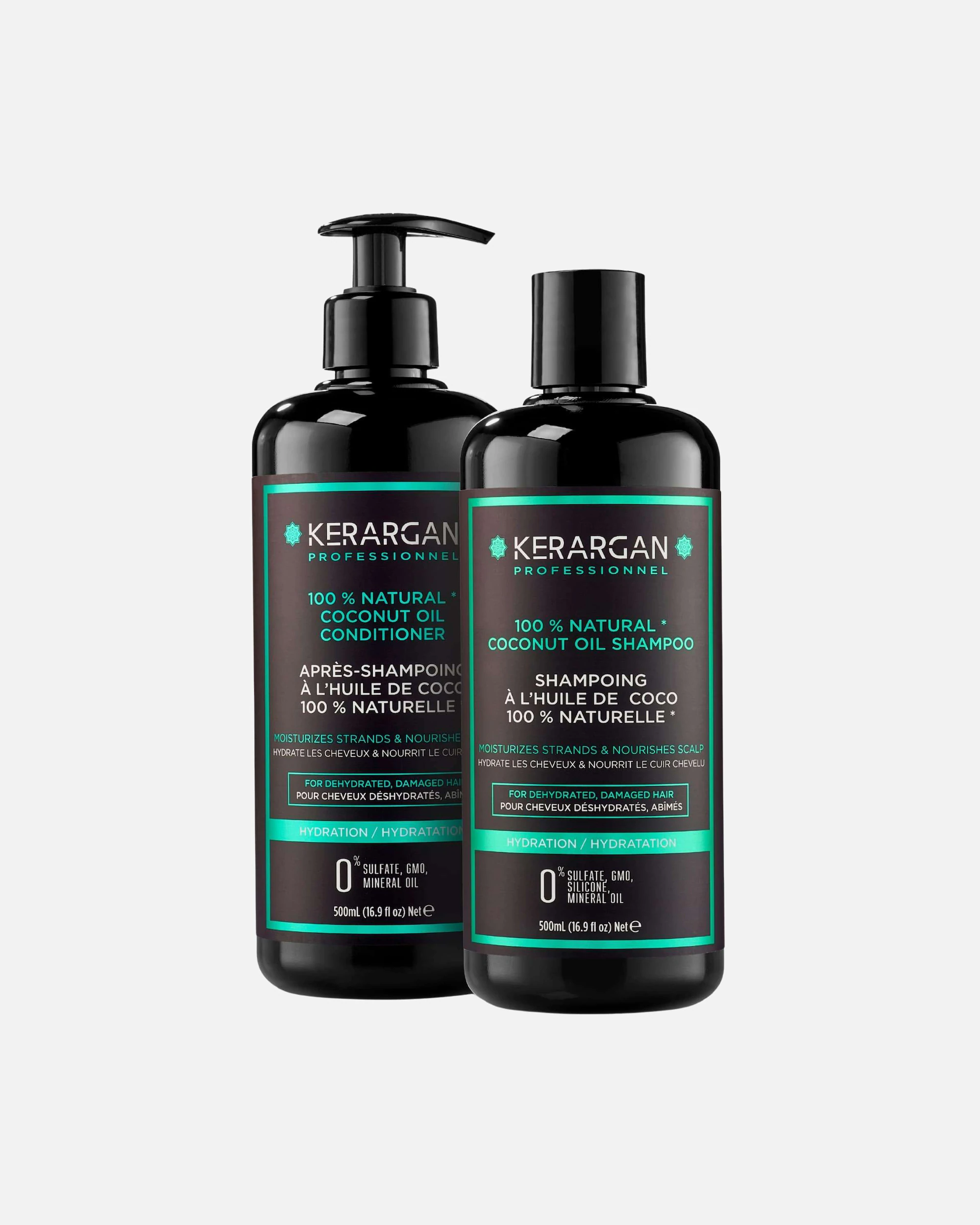 Kerargan Kerargan - Duo Hydratant Shampoing & Après-Shampoing à l’Huile de Coco Cheveux Déshydratés et Abîmés