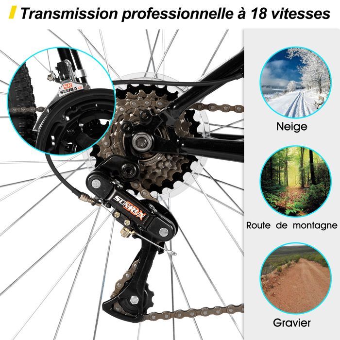 Hiland 26 Pouces Vélo VTT , 18 Vitesses Unisexe/Adulte, Cadre en Acier au Carbone , Pour Ville et Loisirs, Freins en V，Noir