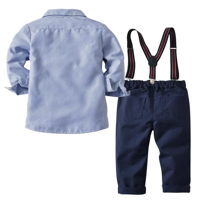 Completo da ragazzo a due pezzi con camicia a righe e bretelle, stile business - Blu