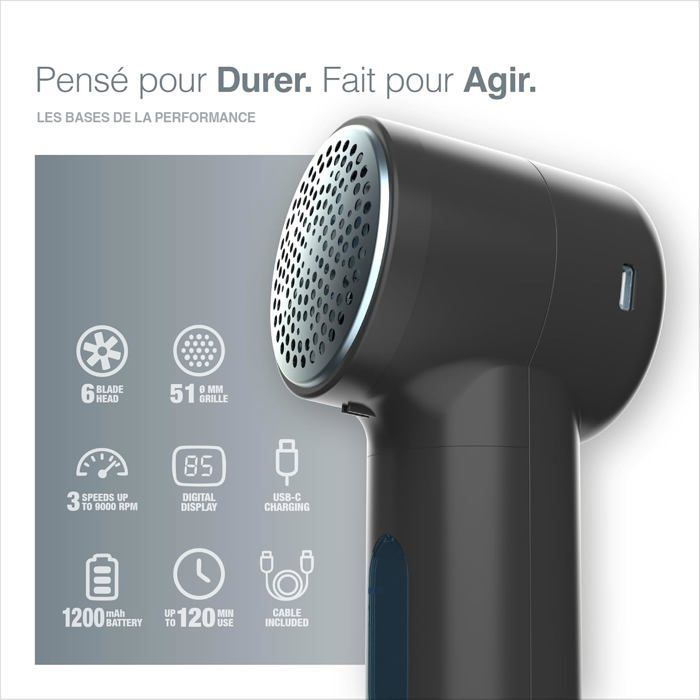 Electric Lint Remover – LED Screen, 3 Speeds 9,000 RPM, 6-Layer Blade, 2-Hour Battery Life, USB-C Clothes Lint Remover