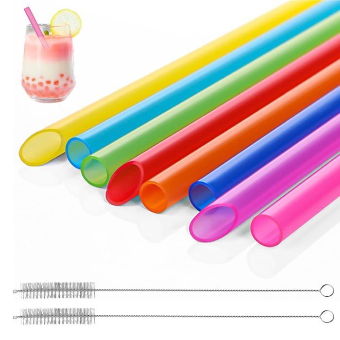 Cannucce per bubble tea, 8 pezzi, plastica resistente e riutilizzabile + 2 spazzolini per la pulizia, accessorio per cannucce per succhi/bibite, Cuneary