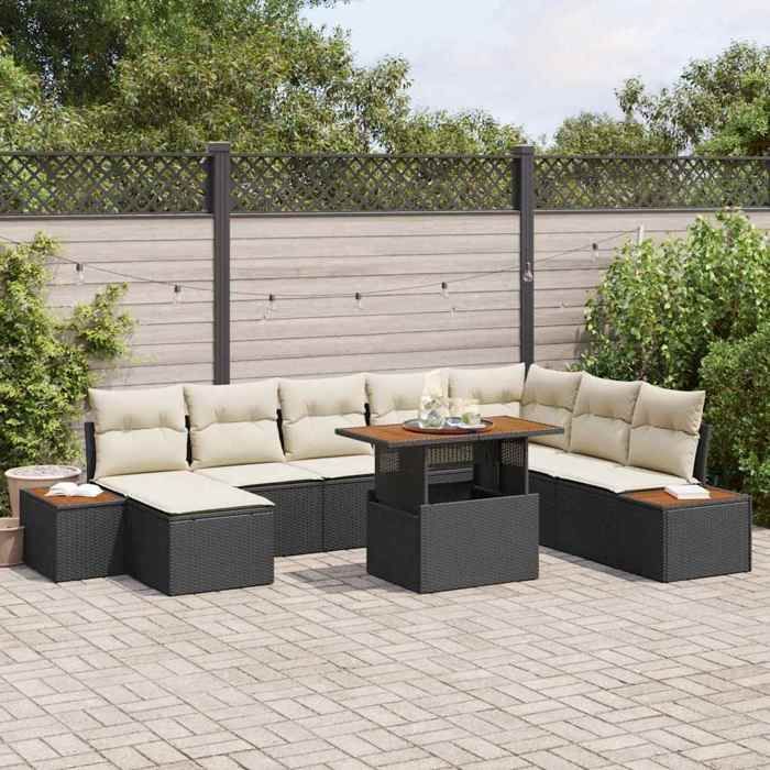 Conjunto de comedor de jardín de 9 piezas, negro y beige - Mothinessto3731