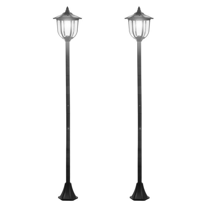 Juego de 2 lámparas solares de pie para exteriores, estilo clásico de farol LED, 60 lúmenes máx., color negro.