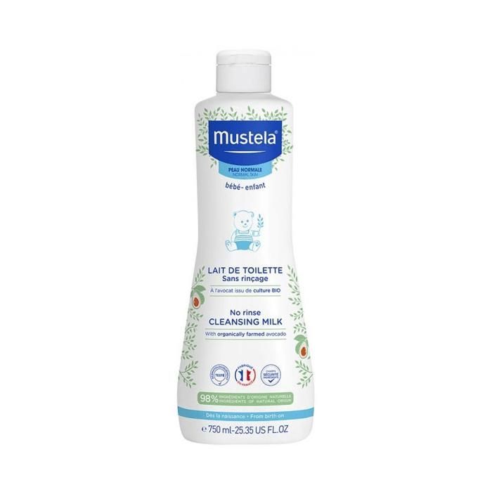 Mustela Organic Avocado No-Rinse Bath & Toilet Milk 750ml – Baby Moisturizing Cleanser