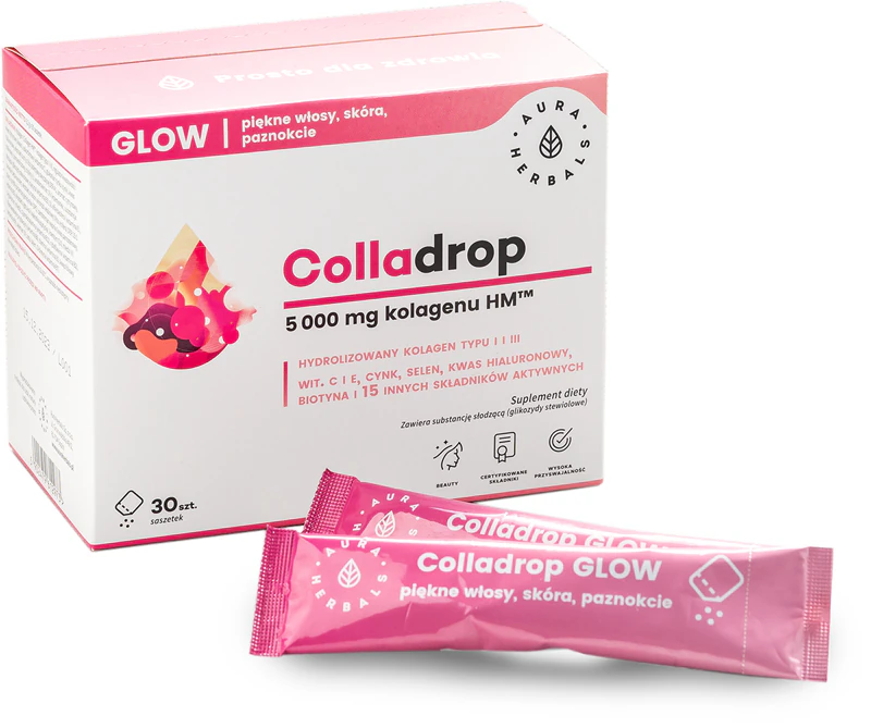 Doplněk stravy Aura Herbals Colladrop Glow 5000 mg mořského kolagenu pro krásné vlasy, pleť a nehty