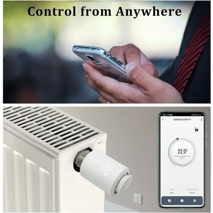 Válvula termostática para radiador ODIPIE Zigbee con conectividad programable y control inteligente para el hogar.