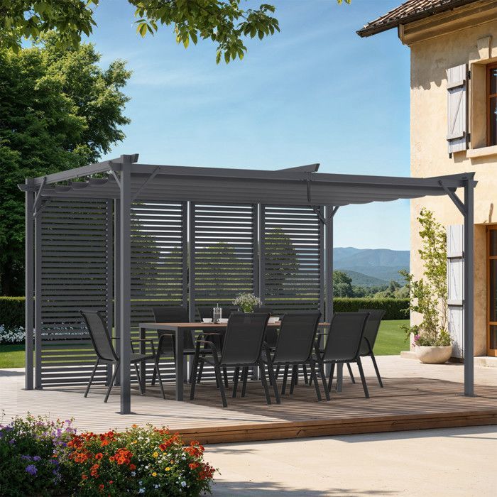 IDMARKET Pérgola edición coleccionista, lamas de techo retráctiles, 3x4 m, 4 paneles modulares, gris antracita