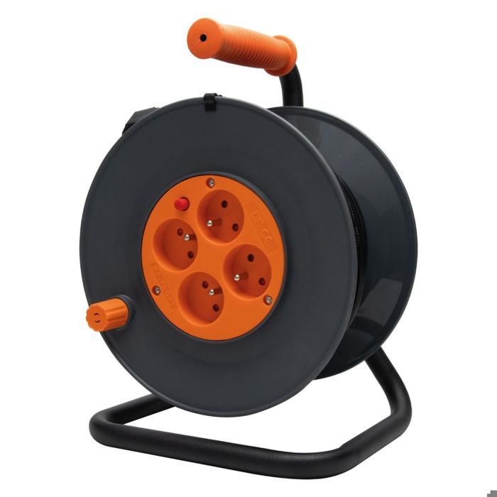 Carrete de cable de 4 tomas H05VV-F 3G1mm² 25m + disyuntor - Negro - Zenitech
