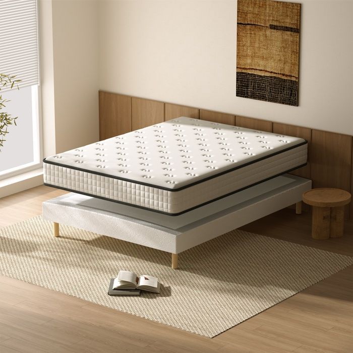 Colchón tapizado y base de cama de 160x200, espuma viscoelástica, colchón de 160x200x25, base de cama de 160x200, requiere montaje.