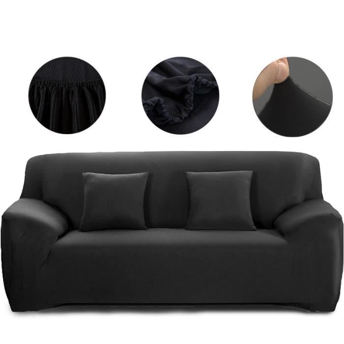 Capa para sofá de 3 lugares, capa elástica para sofá de 195-230cm, decoração para casa, braços, elástica, preta