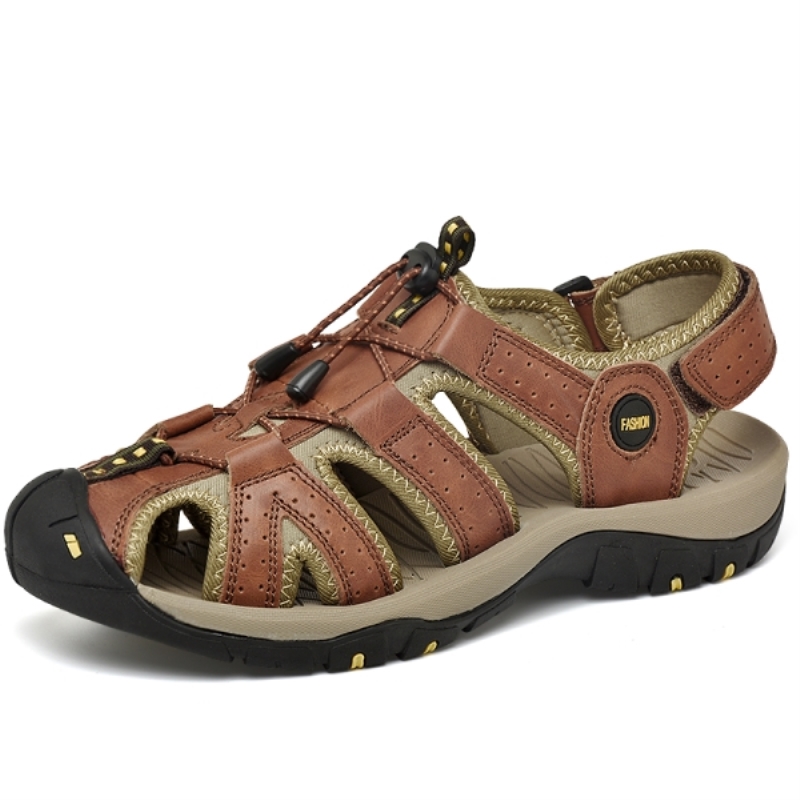 Sandali da passeggio estivi da uomo in vera pelle, sandali cuciti a mano per uomo, sandali casual di lusso in pelle da uomo, scarpe sportive da uomo