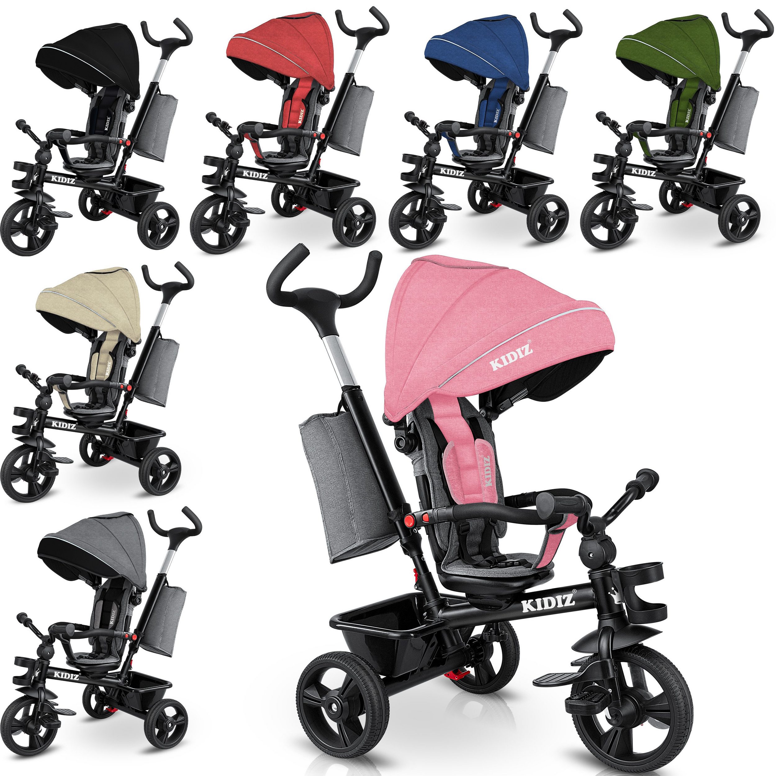 KIDIZ Driewieler, 5-in-1 kinderdriewieler met duwstang en stuursysteem