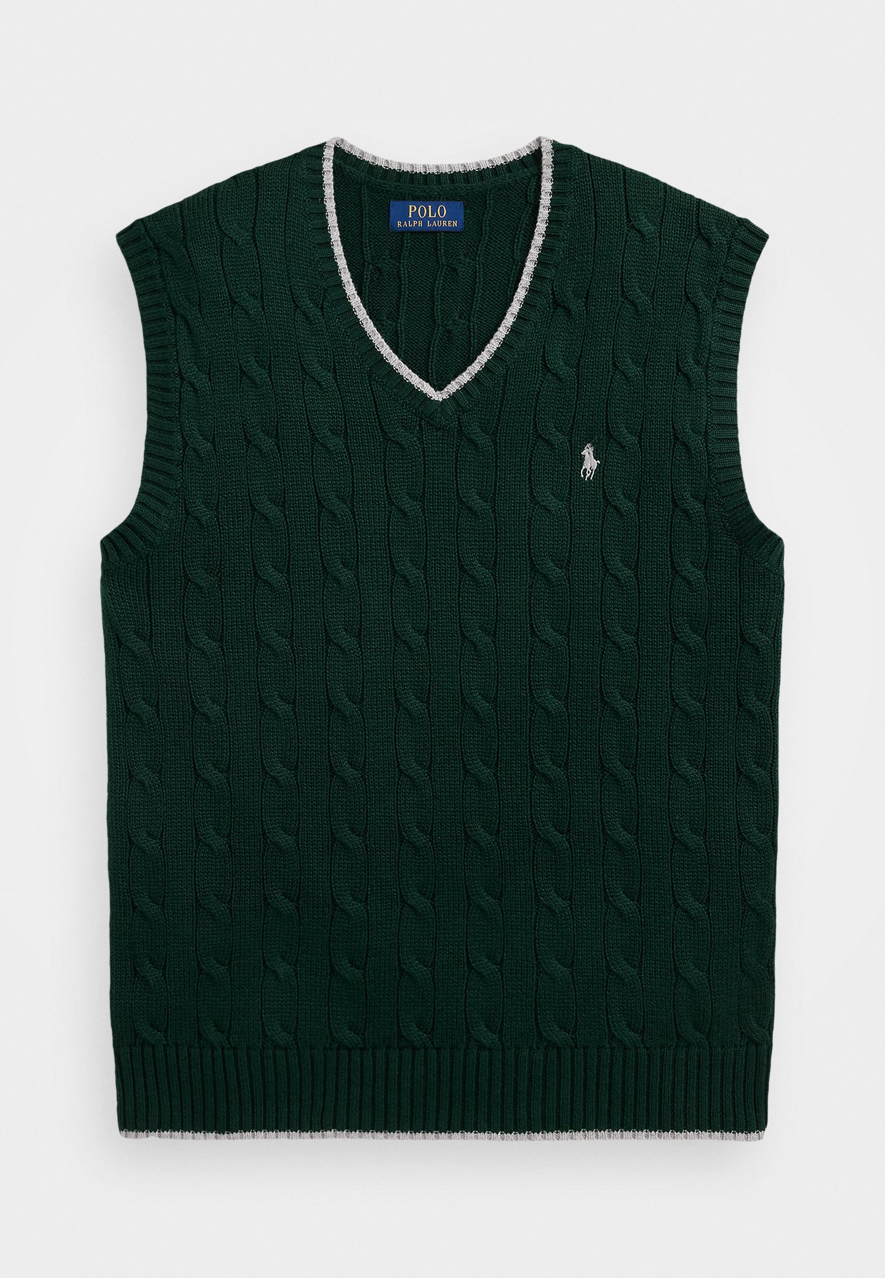 Polo Ralph Lauren Zopfstrickpullover aus Baumwolle, ärmellos – Farbe: College Green