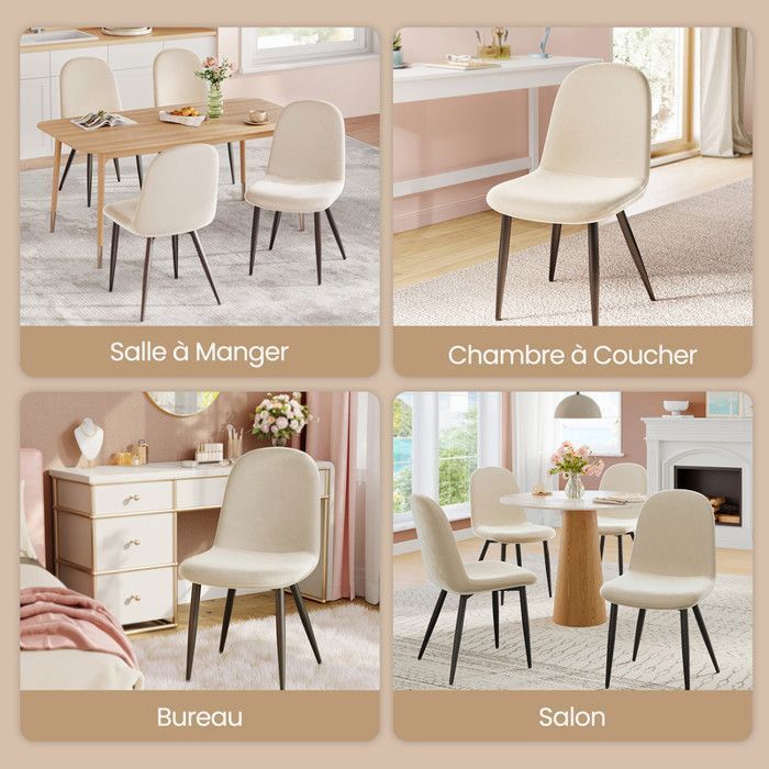 Juego de 6 sillas de comedor HavenlyHome, de lino, con respaldo ergonómico y patas de metal, ideales para sala de estar, cocina o dormitorio, color beige.
