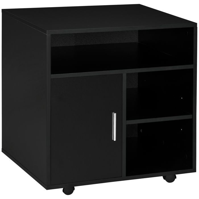 Soporte para impresora - organizador de escritorio - HOMCOM - armario con puerta, 3 compartimentos + tapa grande - aglomerado - negro