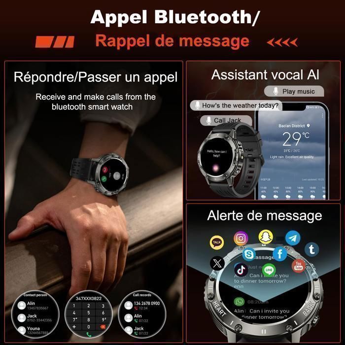 Smartwatch voor heren - IP68 krasbestendig glas - Bluetooth 5.3 - 800mAh batterij - Meer dan 120 sportmodi - Meer dan 200 wijzerplaten voor iOS en Android