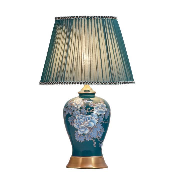 Lampe à Poser - Fine Asianliving - Porcelaine Chinoise - Abat-jour Tissu - Diamètre 33 cm - Hauteur 53 cm