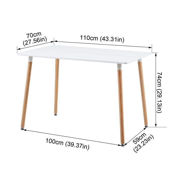Table à manger scandinave - DORAFAIR - 110x70x73 cm - Blanc - Bois massif - Pieds en hêtre - Style rétro nordique