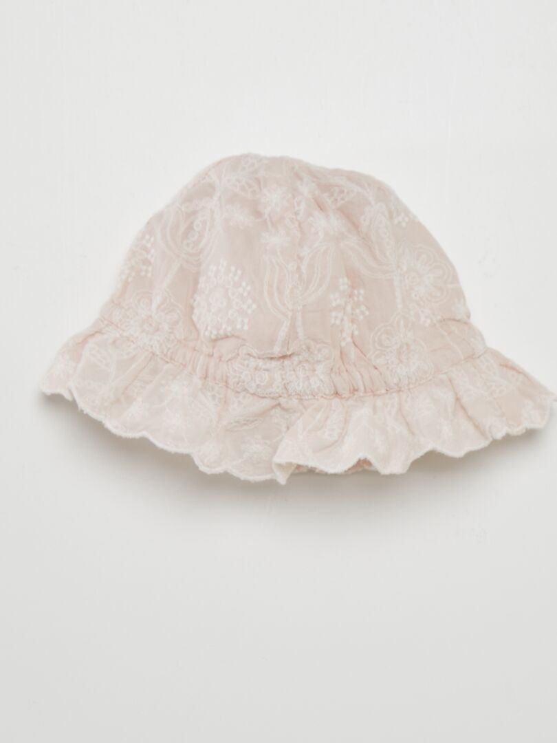 Ensemble bonnet bob + barboteuse brodée - ROSE