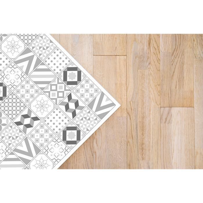 Tapis Vinyle - Panorama - Carreaux Ciments Love - Gris - 40x80 cm - Résistant et Économique