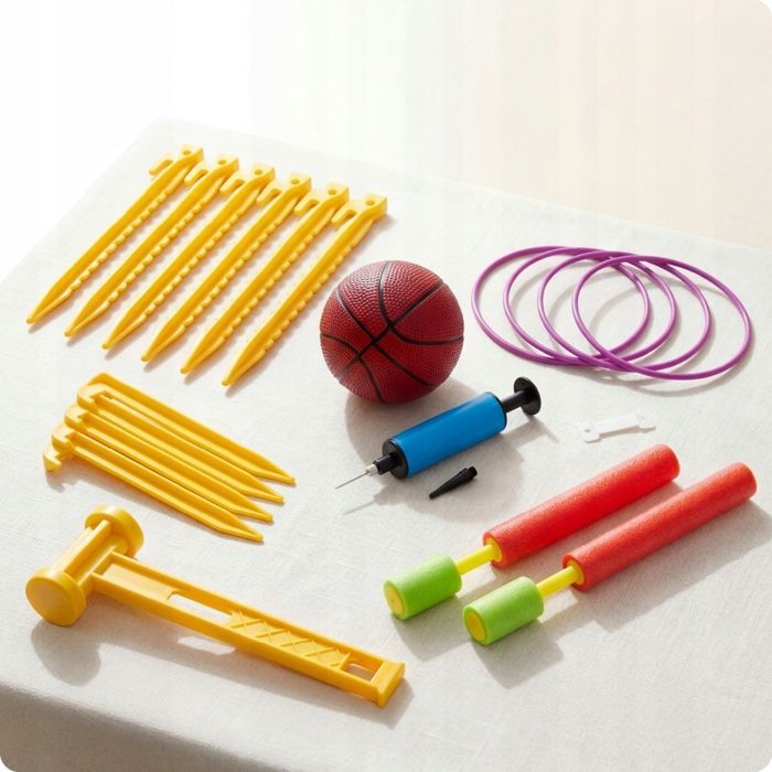 KINDI opblaasbare glijbaan, springkasteel, kinderspeelplaats met basketbalring en hindernisbaan