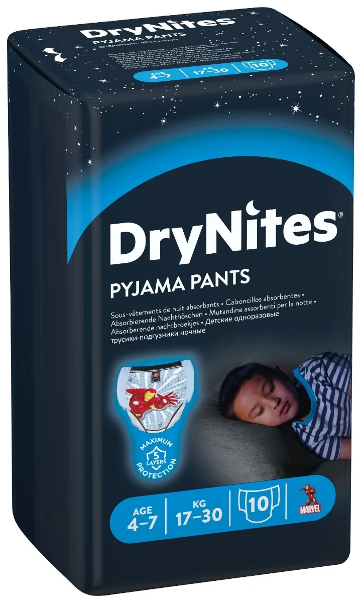HUGGIES Huggies Drynites Jungen-Schlafanzughosen 4-7 Jahre, 10 Stück, saugfähige Hosen