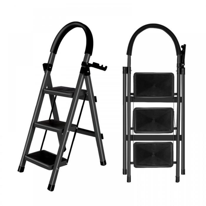 Taburete plegable de 3 peldaños B.LIVEM - Taburete pequeño - Peldaños antideslizantes - Capacidad de carga de 150 kg - para cocina, garaje, oficina