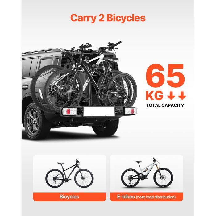 Portabiciclette DUOKU JH803 - Pieghevole e bloccabile - 2 biciclette - Attacco da 5 cm