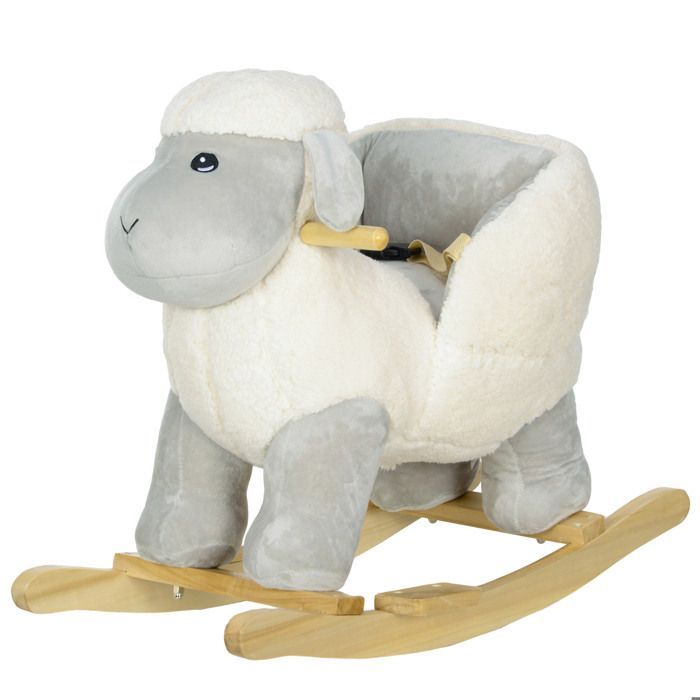 Cheval à bascule pour enfant, jouet à bascule en peluche, en forme d'agneau, à effets sonores, 68L x 35l x 55H cm gris