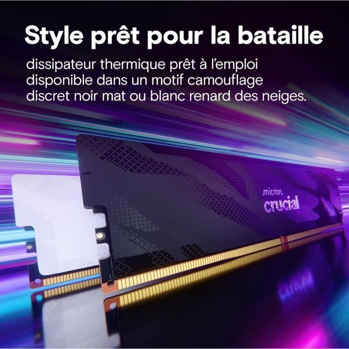 Gaminggeheugen - CRUCIAL Pro OC - CP16G64C32U5B - 16GB DDR5-6400 UDIMM - CL32 met koelblok - Zwart