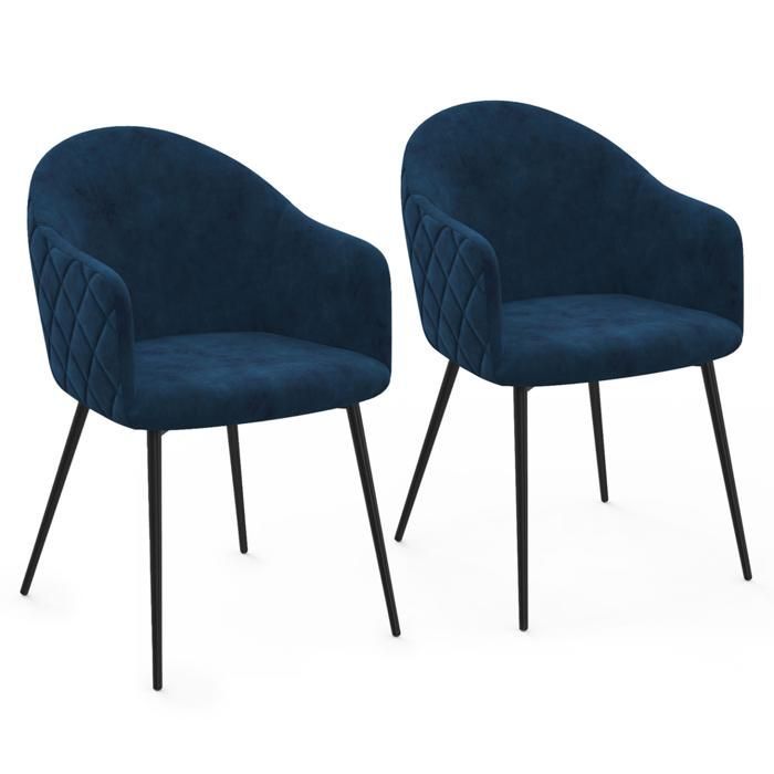 IDMARKET Lot de 2 chaises de salle à manger MOLY en velours bleu