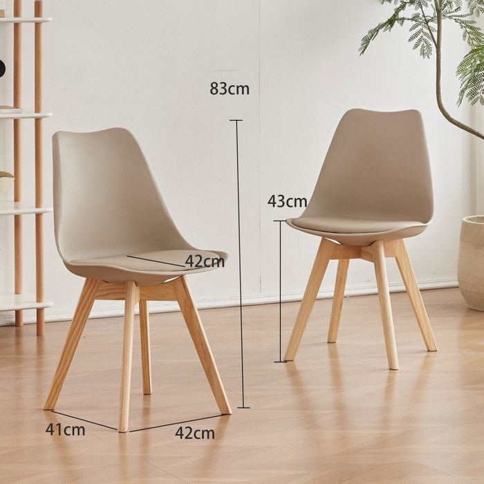 Set of 6 Scandinavian Beige Dining Chairs, Designer Dining Chairs in Faux Leather and Solid Wood