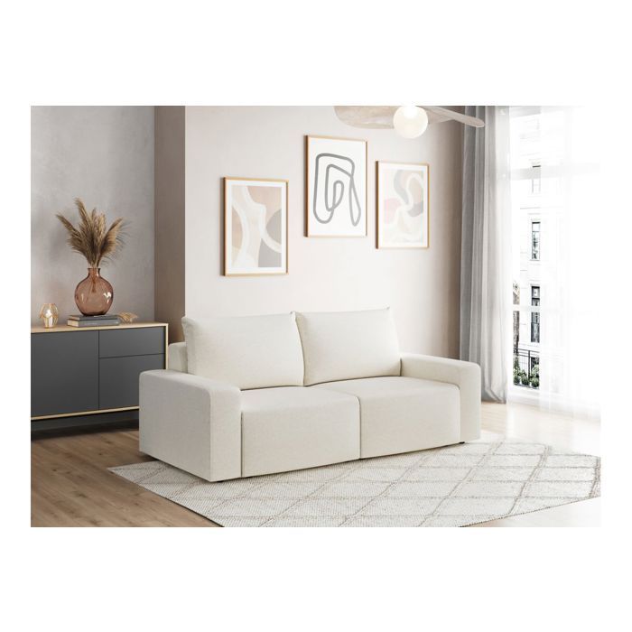 Canapé droit fixe 2 places ROMANE en tissu Easy Clean antitache - Beige