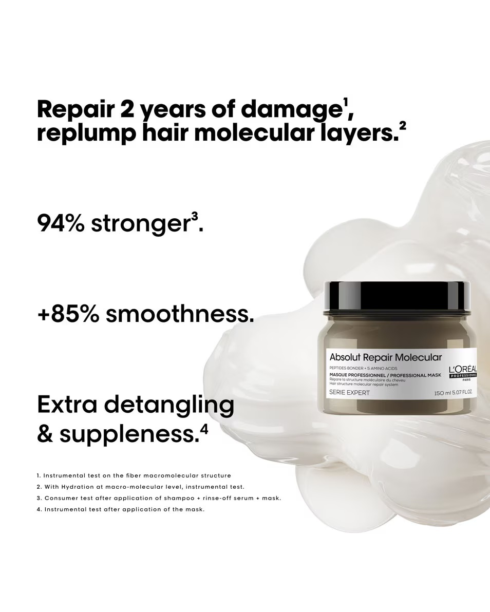L'ORÉAL PROFESSIONNEL Mască cu clătire Absolut Repair Molecular – pentru părul foarte deteriorat