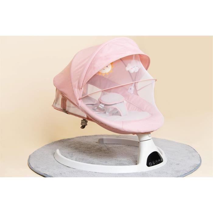 DRIPEX Balancelle bébé -Transat électrique avec télécommande,5 amplitudes de balançoire + musique Bluetooth (rose)