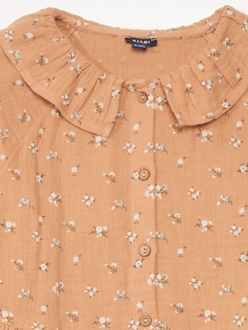 Jurk met Claudine-kraag en bloemenprint - ROZE