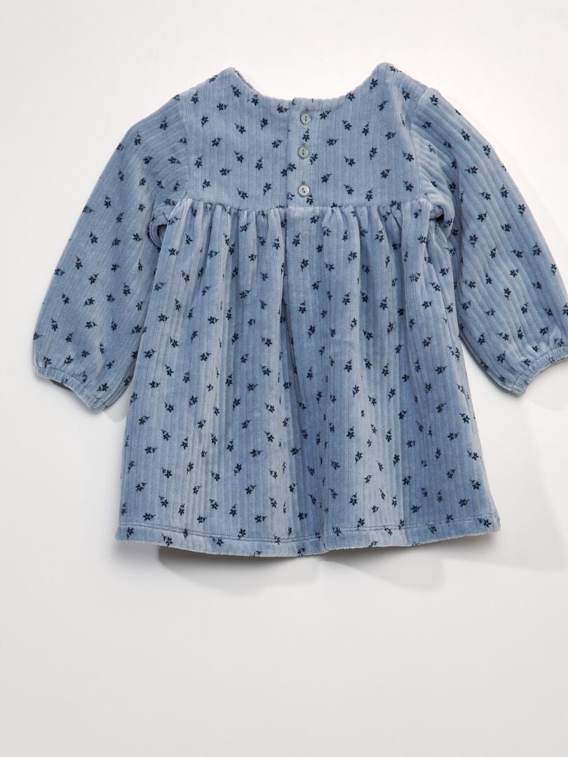 Vestido evasê de veludo estampado - AZUL