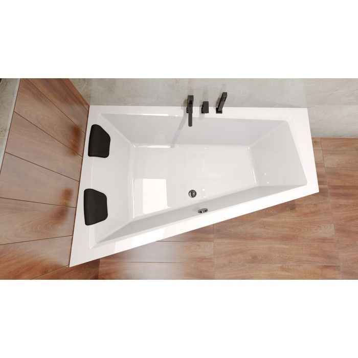 Hoekbad 150x85 links + hoofdsteun, badafvoer en 4-in-1 voetsteun