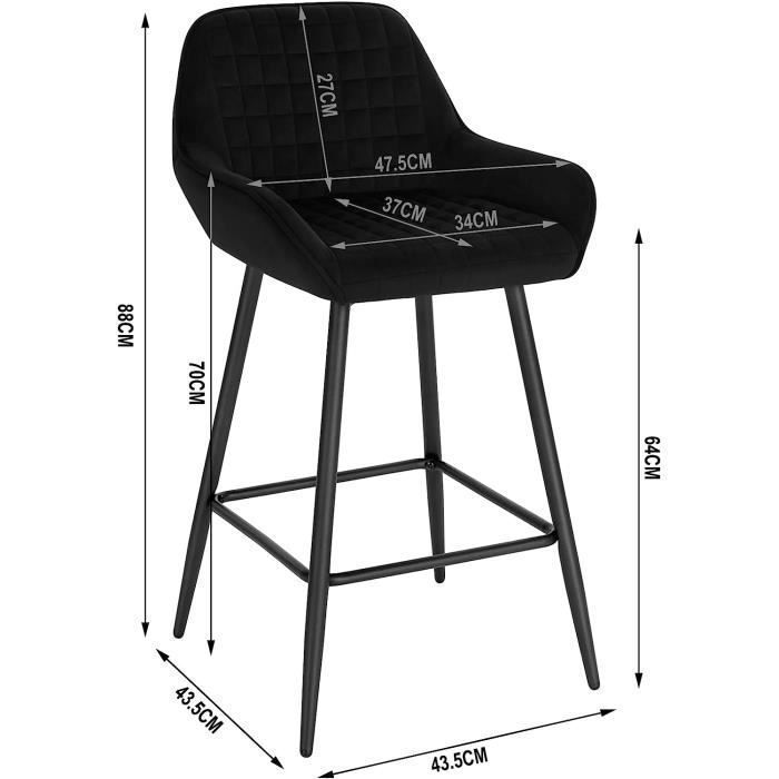 Taburetes altos de bar WOLTU Design, juego de 6 taburetes de bar de terciopelo, estructura metálica, color negro W0ATT0039-6