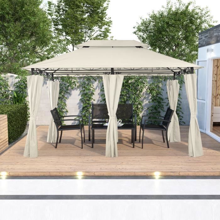 Mondeer Tonnelle de Jardin 3x4m, Pavillon de Jardin pour Industrie Lourde avec 6 Rideaux Latéraux Cadre, Beige