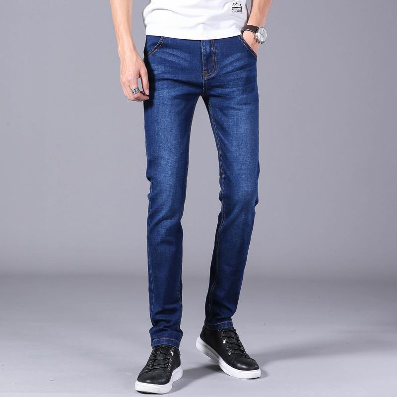 Casual biker jeans voor heren in blauw en zwart, geschikt voor de herfst en lente. Stretch, effen, slim fit, skinny jeans, streetwear, Calca Masculina.